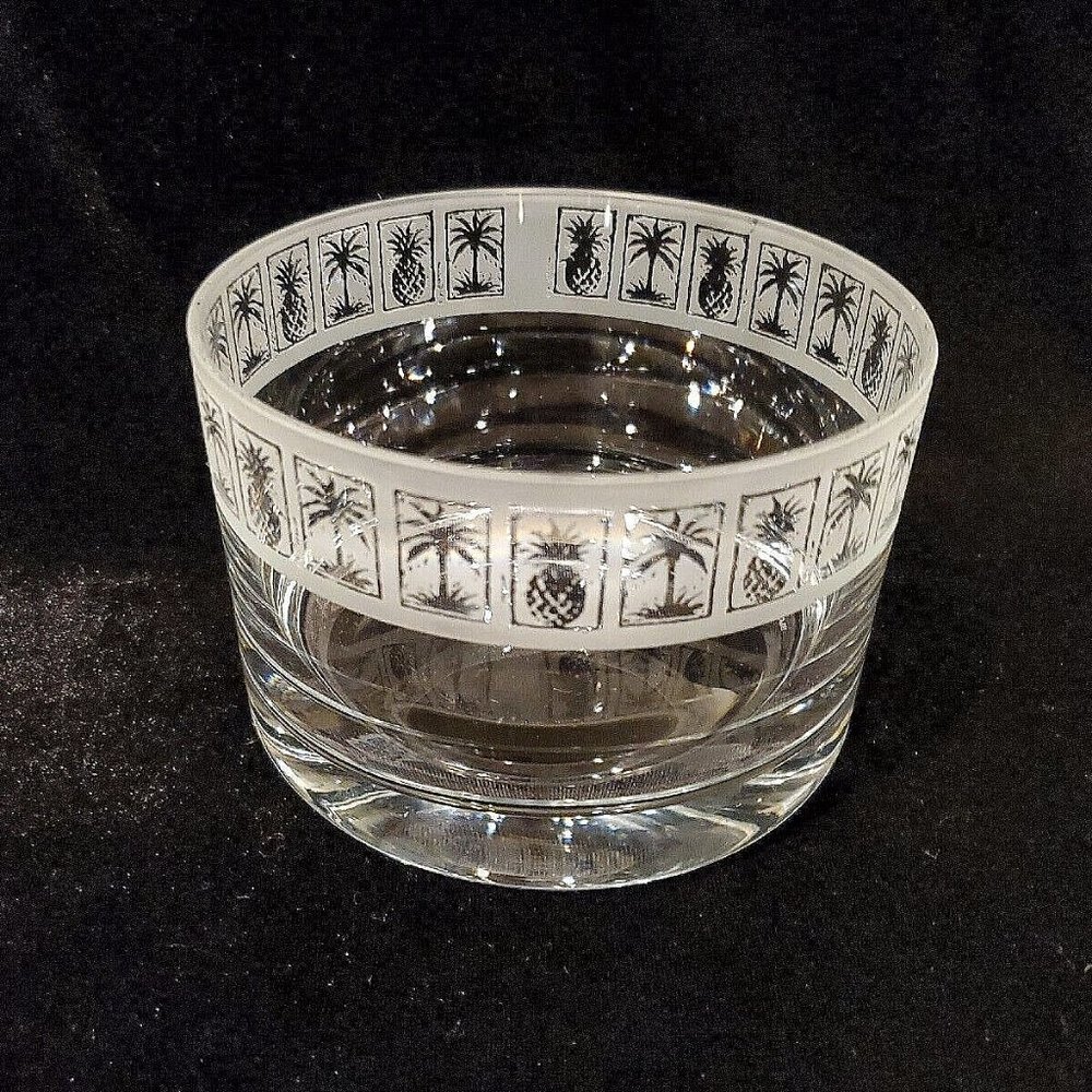 Unique BLOCK Crystal Glass Serving Bowl has etched Palm Trees & Pineapples